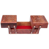 Wooden Handmade Jewellery Box with Hand Carved 20.3 x 10.2 x 7.6 cm